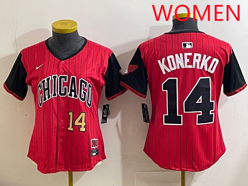 Women 2025 Chicago White Sox #14 Konerko Red Stripe Joint Name Nike MLB Jersey style 3->women mlb jersey->Women Jersey